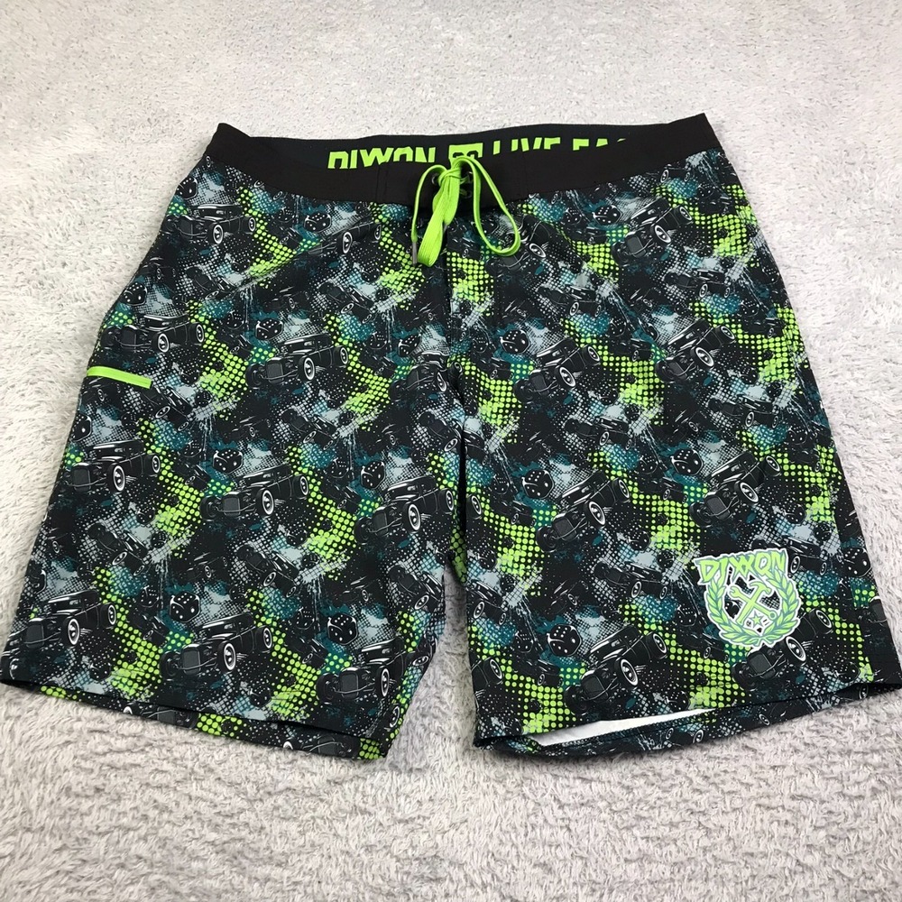Dixxon Board Shorts Mens 38 Black/Green Classic Car Graphic Swim Trunks